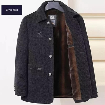 Muška zimska jakna od Chenille vune, podstavljena flisom, s kapuljačom i stojećim ovratnikom