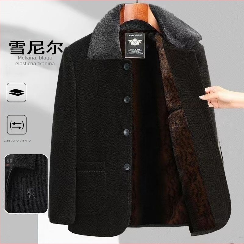 Muška zimska jakna od Chenille vune, podstavljena flisom, s kapuljačom i stojećim ovratnikom