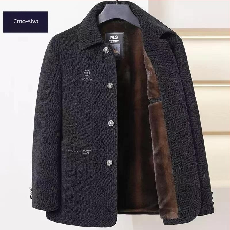 Muška zimska jakna od Chenille vune, podstavljena flisom, s kapuljačom i stojećim ovratnikom