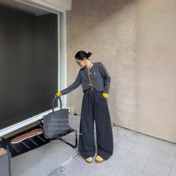 Ženske široke casual hlače, poliester 30-50%, visok pas, opušten kroj, japansko-korejski leisure stil, jesen 2025