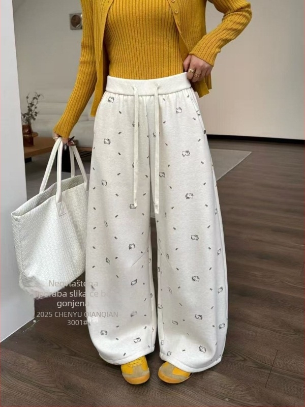 Ženske široke casual hlače, poliester 30-50%, visok pas, opušten kroj, japansko-korejski leisure stil, jesen 2025