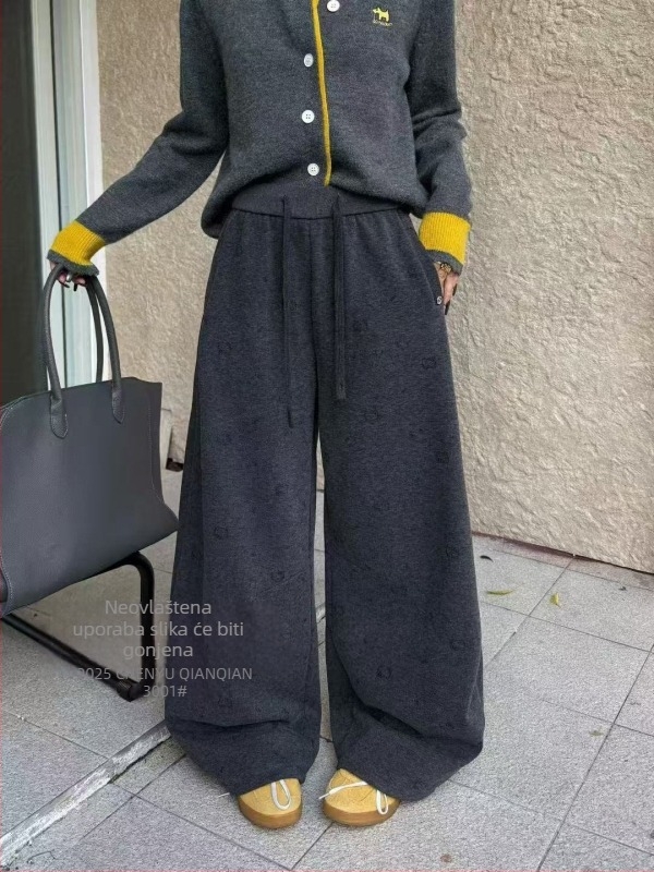 Ženske široke casual hlače, poliester 30-50%, visok pas, opušten kroj, japansko-korejski leisure stil, jesen 2025