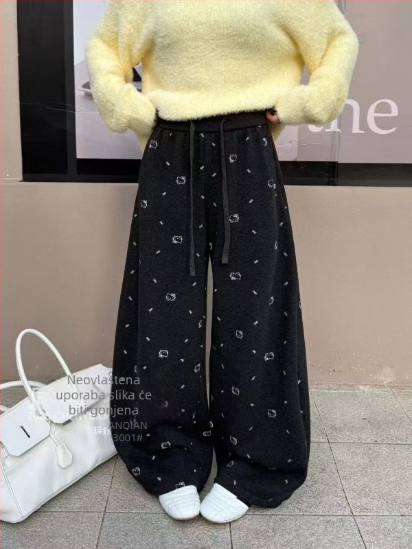 Ženske široke casual hlače, poliester 30-50%, visok pas, opušten kroj, japansko-korejski leisure stil, jesen 2025