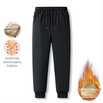 Muške zimske hlače s fleec podstavom, ravnog kroja, s pojasom i zatvaranjem vezicom