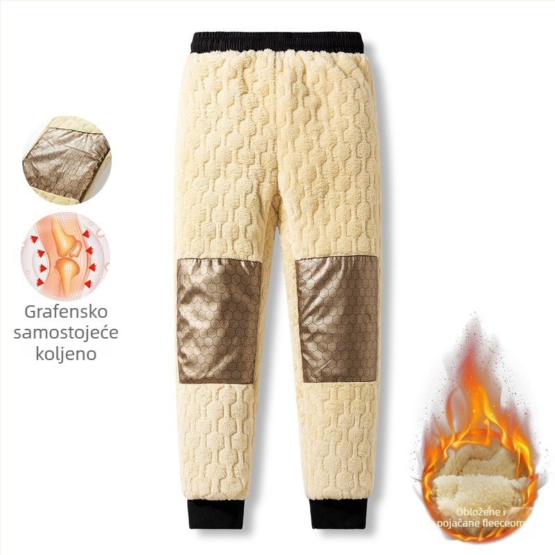 Muške zimske hlače s fleec podstavom, ravnog kroja, s pojasom i zatvaranjem vezicom