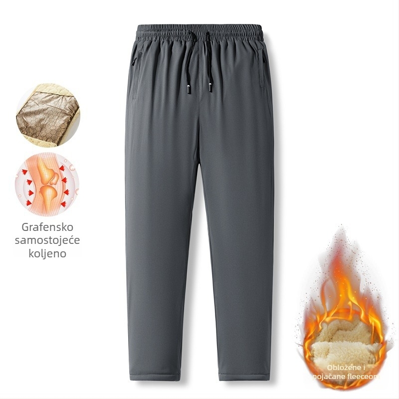 Muške zimske hlače s fleec podstavom, ravnog kroja, s pojasom i zatvaranjem vezicom