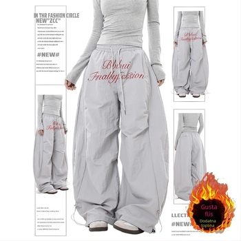 Slobodno krojene pamučne hlače s flis podstavom, skraćena duljina, street hipster stil, 95% pamuka