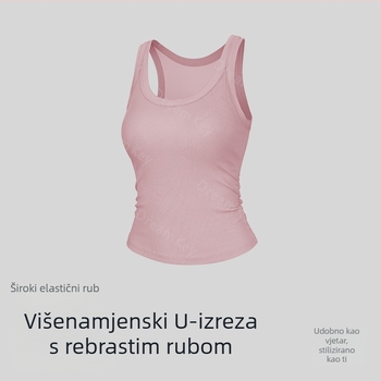Lyocell top bez rukava s jastučićima za grudi, U-rez s elastičnim rubom, cijeli leđa, prozračan za vanjske sportove i jogu