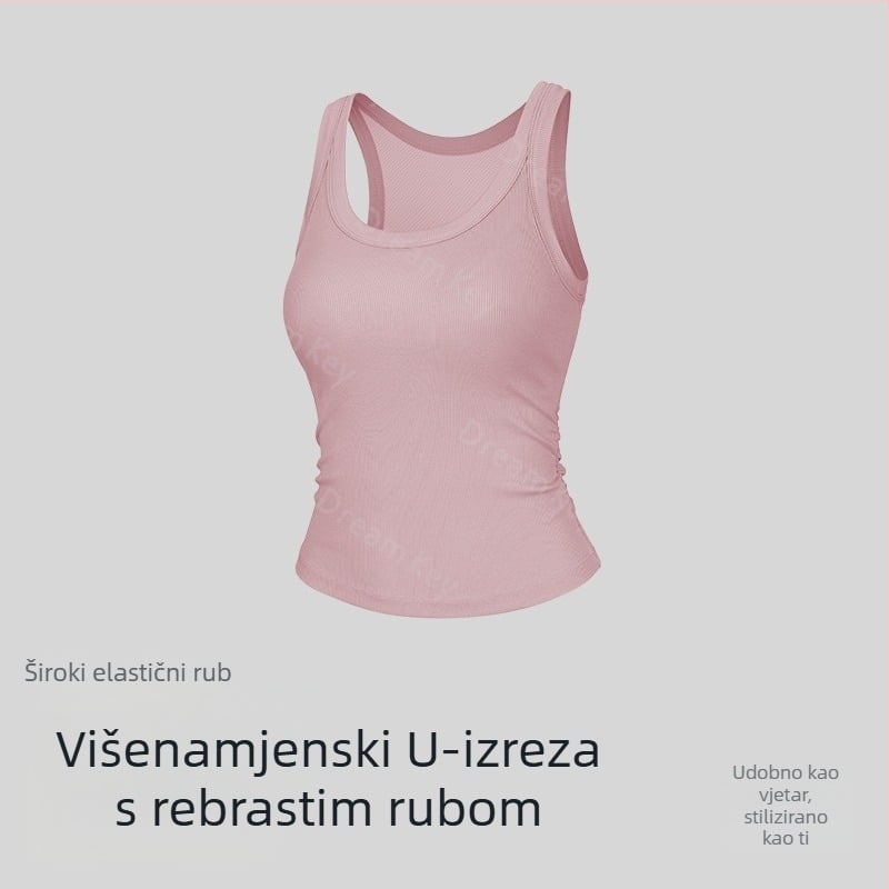 Lyocell top bez rukava s jastučićima za grudi, U-rez s elastičnim rubom, cijeli leđa, prozračan za vanjske sportove i jogu