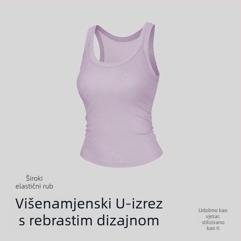 Lyocell top bez rukava s jastučićima za grudi, U-rez s elastičnim rubom, cijeli leđa, prozračan za vanjske sportove i jogu