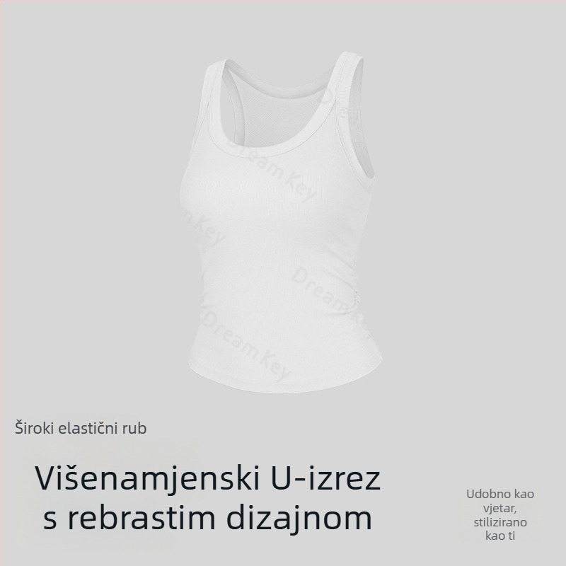 Lyocell top bez rukava s jastučićima za grudi, U-rez s elastičnim rubom, cijeli leđa, prozračan za vanjske sportove i jogu