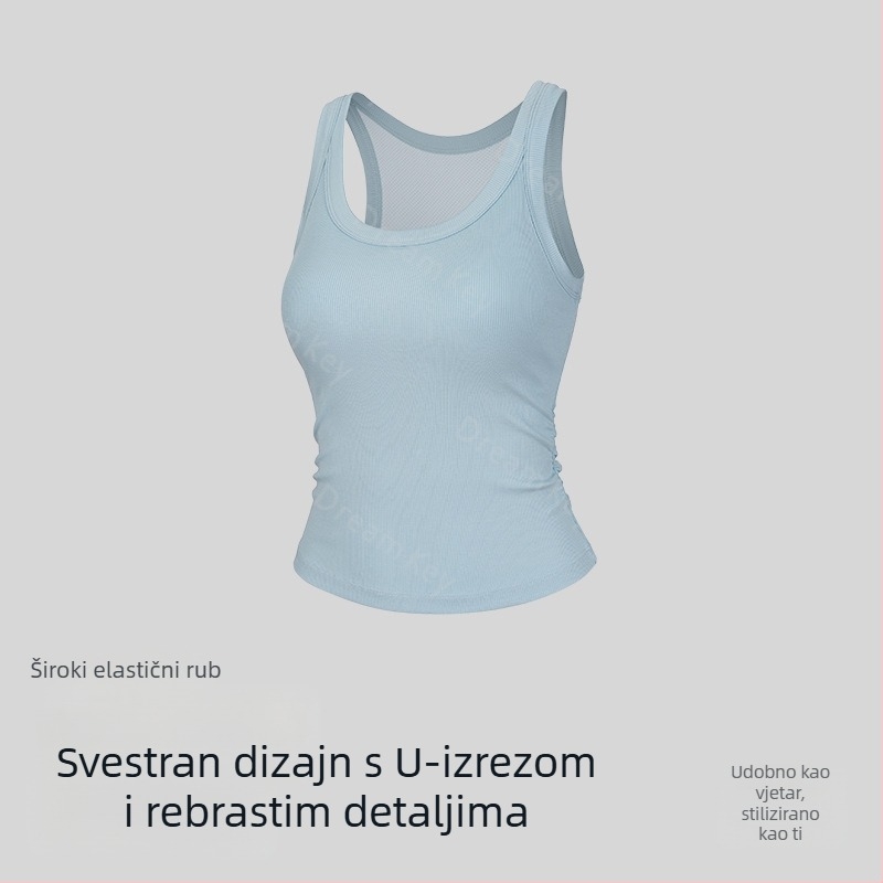 Lyocell top bez rukava s jastučićima za grudi, U-rez s elastičnim rubom, cijeli leđa, prozračan za vanjske sportove i jogu