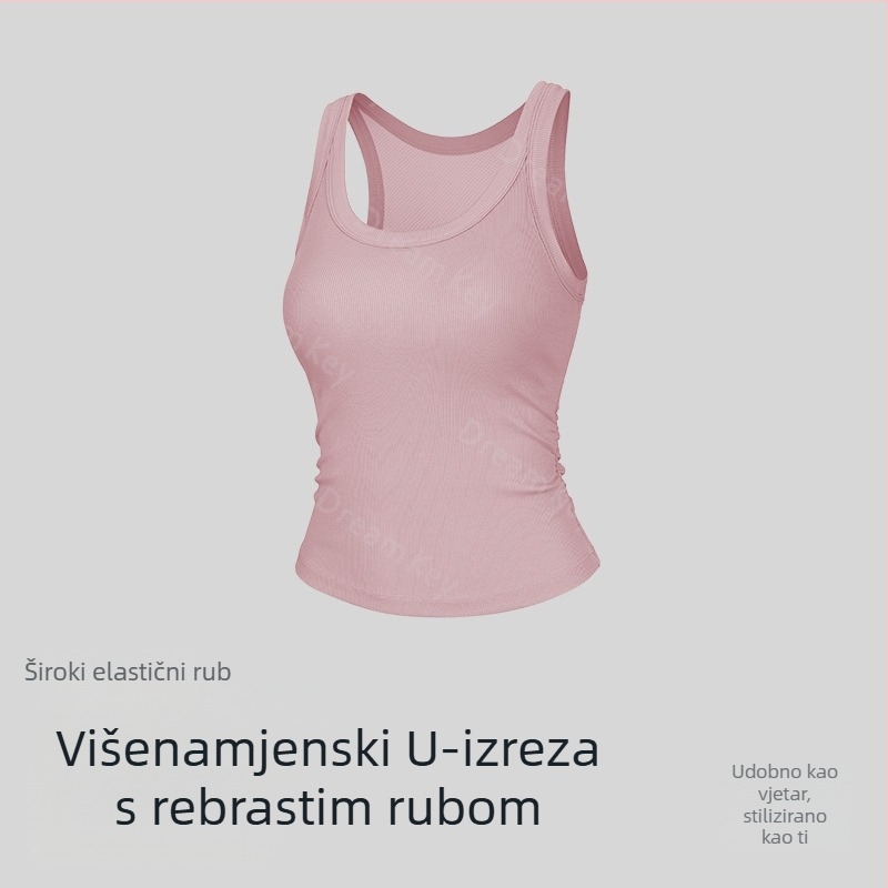 Lyocell top bez rukava s jastučićima za grudi, U-rez s elastičnim rubom, cijeli leđa, prozračan za vanjske sportove i jogu