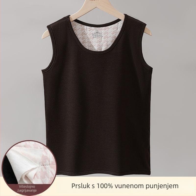 Muška termalna vest s vunenim punjenjem, okrugli ovratnik, izuzetno debela tkanina, funkcija grijanja