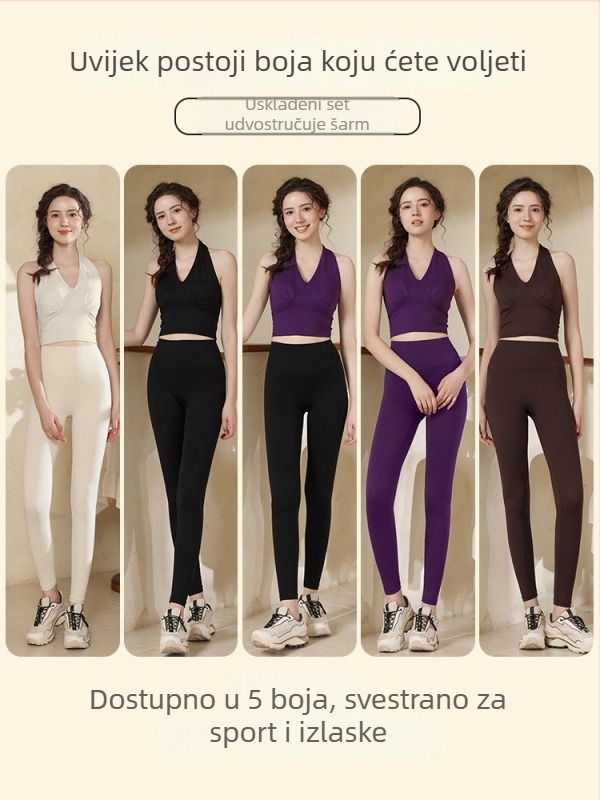 Pilates top s halterom za žene, s jastučićima za dojke, joga top do struka koji pokriva trbuh, uski kroj, V-dekolte
