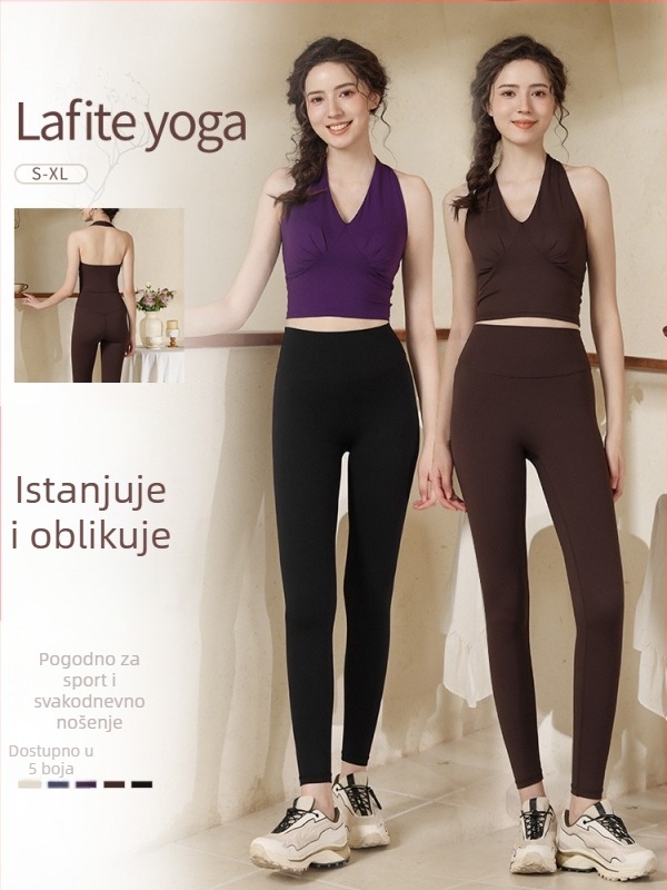 Pilates top s halterom za žene, s jastučićima za dojke, joga top do struka koji pokriva trbuh, uski kroj, V-dekolte