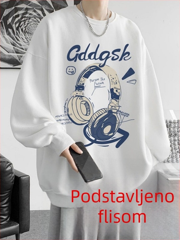 Nova mikina s okruglim vratom za proljeće i jesen, teška, opuštena silueta u američkom streetwear stilu, muška plus veličina, casual za jesen-zimu