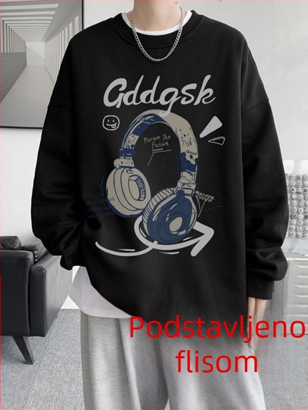 Nova mikina s okruglim vratom za proljeće i jesen, teška, opuštena silueta u američkom streetwear stilu, muška plus veličina, casual za jesen-zimu