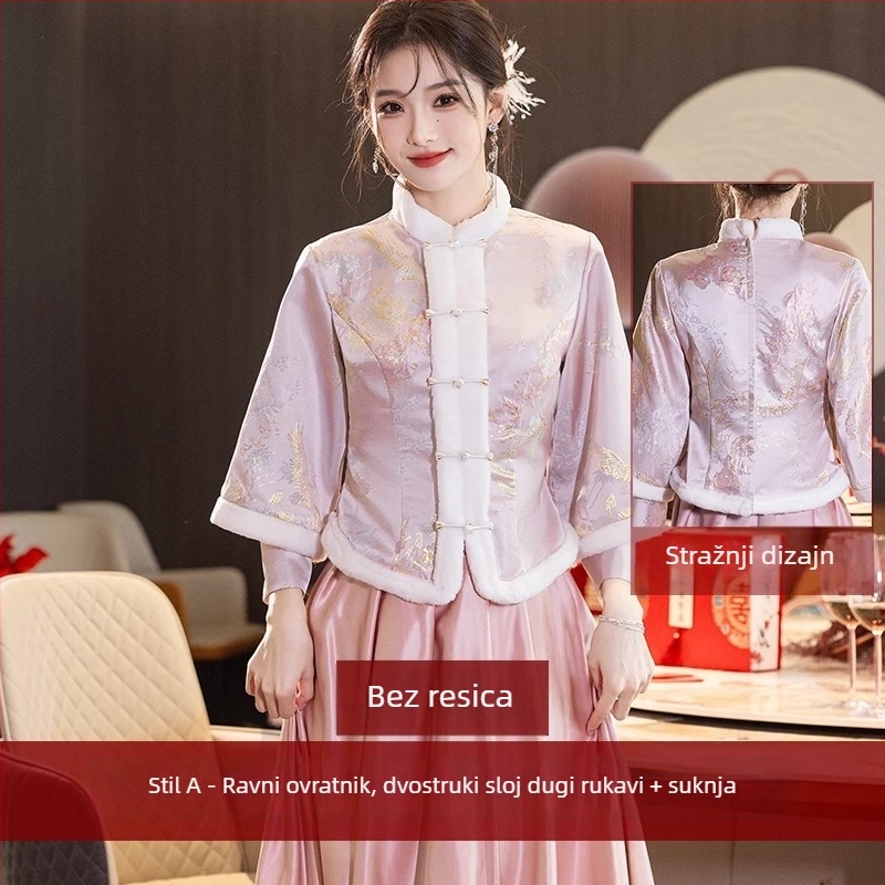 Večernja haljina - mrežasti materijal, poliester 50-70%, dugi rukavi, četvrtasti ovratnik s okruglim zatvaračem