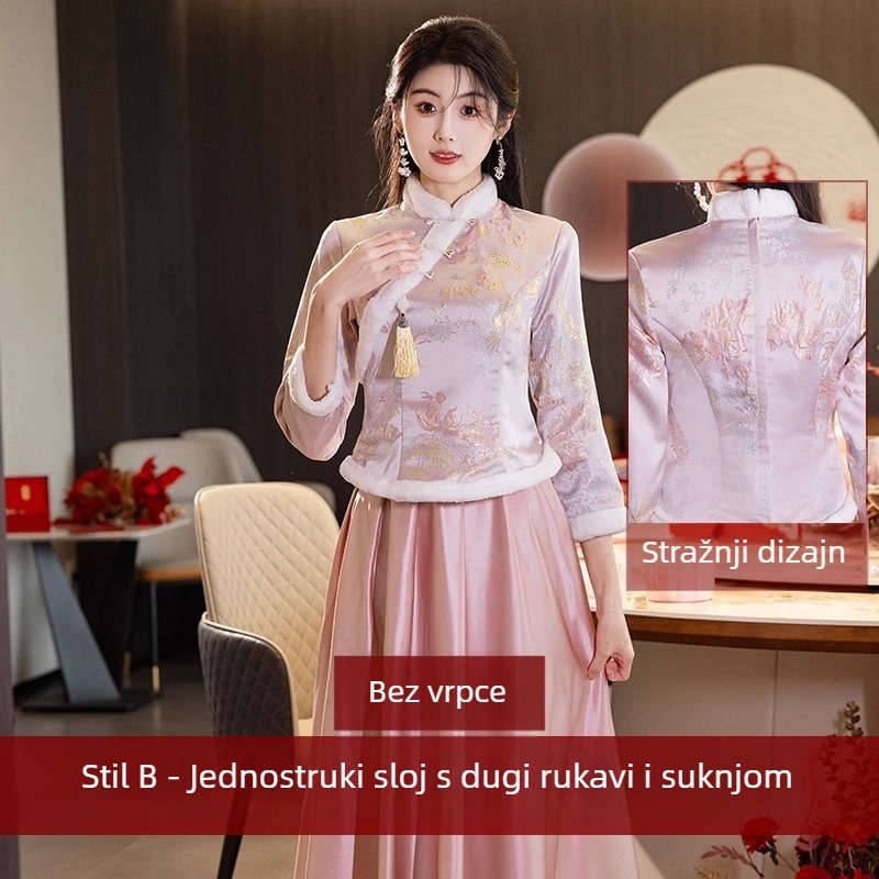 Večernja haljina - mrežasti materijal, poliester 50-70%, dugi rukavi, četvrtasti ovratnik s okruglim zatvaračem