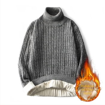 Muška pletena jakna s kapuljačom – flekso podstava, visok ovratnik, žakard uzorak, uski kroj (dugi rukavi, jesen-zima 2023)