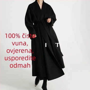 Ženski dvostrani kaput od vune i kašmira, dugi kroj s reverom, široka silueta, 95% vuna