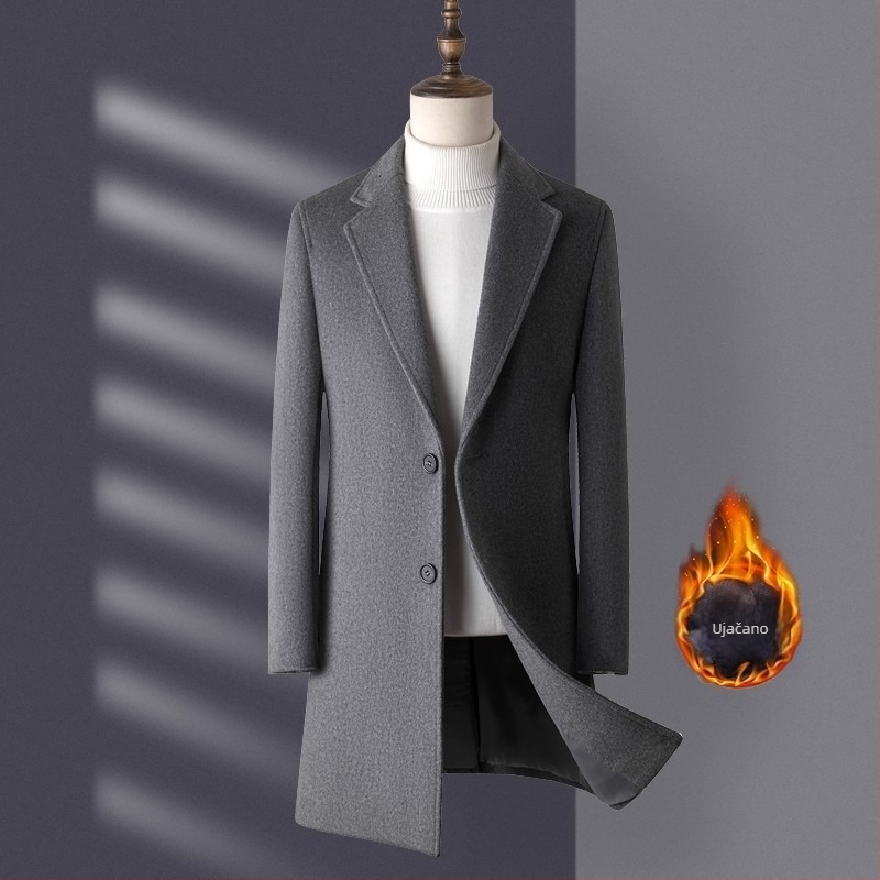 Muški vuneni kaput srednje duljine, poslovni stil, slim fit, vunena tkanina 30–50%