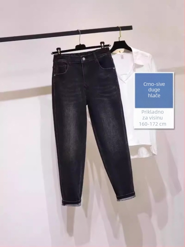 Ženske traperice za plus veličinu, visok pojas, široka linija, za kruškasti oblik tijela, prozračni denim, harém stil, proljeće-jesen