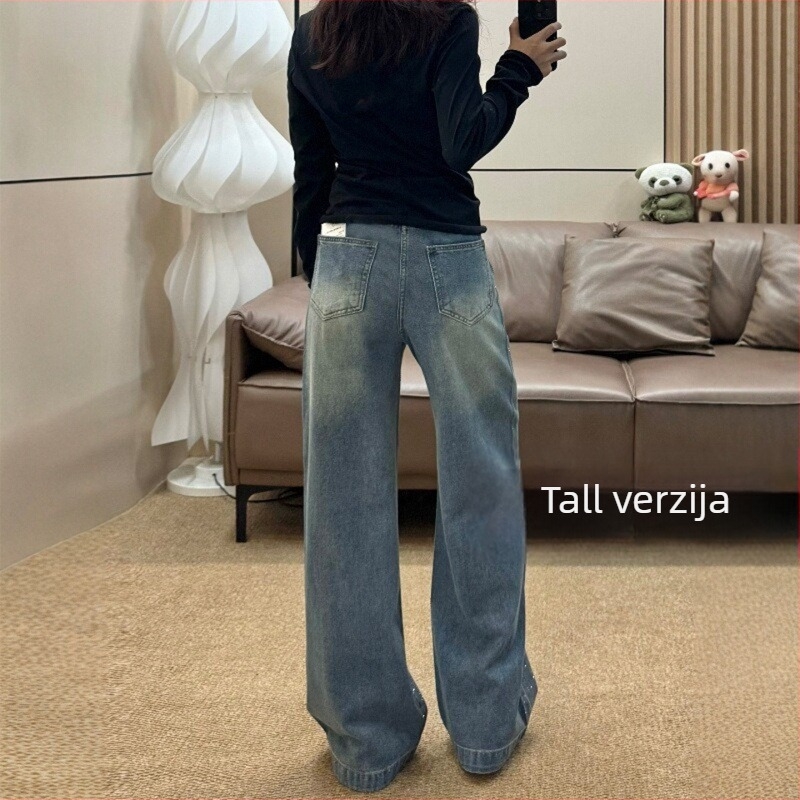 Ženske široke traperice visokim strukom, Van Gogh motiv zvijezda i mjesec, plus size, s kristalima