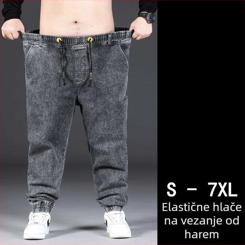 Muške traperice za jesen-zimu, opušten kroj, plus veličina, visoka struka, ravne nogavice, zip, više džepova, ručno crtani detalji