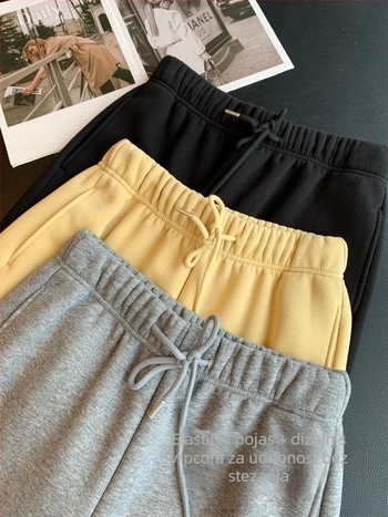 Ženske jogger hlače, debeli miks pamuka i poliestera, visok pojas s elastičnim pojasom, dužina 9/10, casual stil — Zima 2025