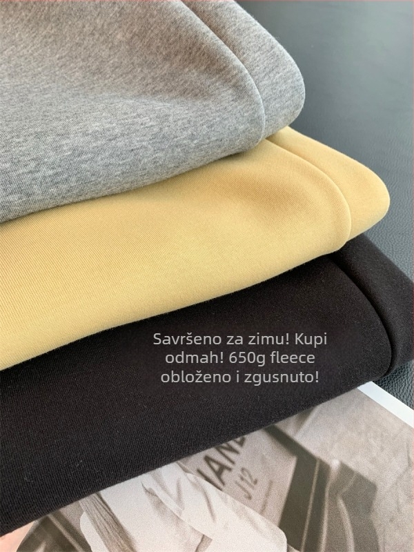 Ženske jogger hlače, debeli miks pamuka i poliestera, visok pojas s elastičnim pojasom, dužina 9/10, casual stil — Zima 2025