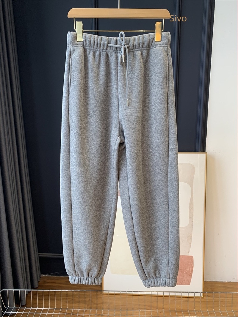 Ženske jogger hlače, debeli miks pamuka i poliestera, visok pojas s elastičnim pojasom, dužina 9/10, casual stil — Zima 2025