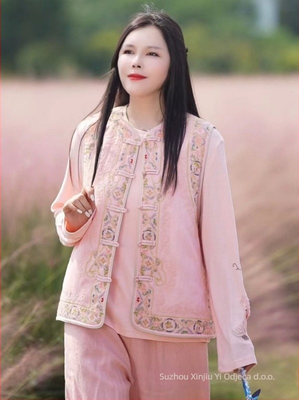 Ženska pamučna vest s punjenjem od pamuka, okrugli ovratnik, jednoradno kopčanje, kineski stil retro