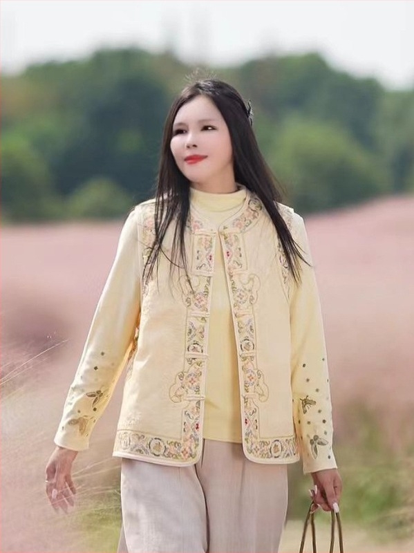 Ženska pamučna vest s punjenjem od pamuka, okrugli ovratnik, jednoradno kopčanje, kineski stil retro