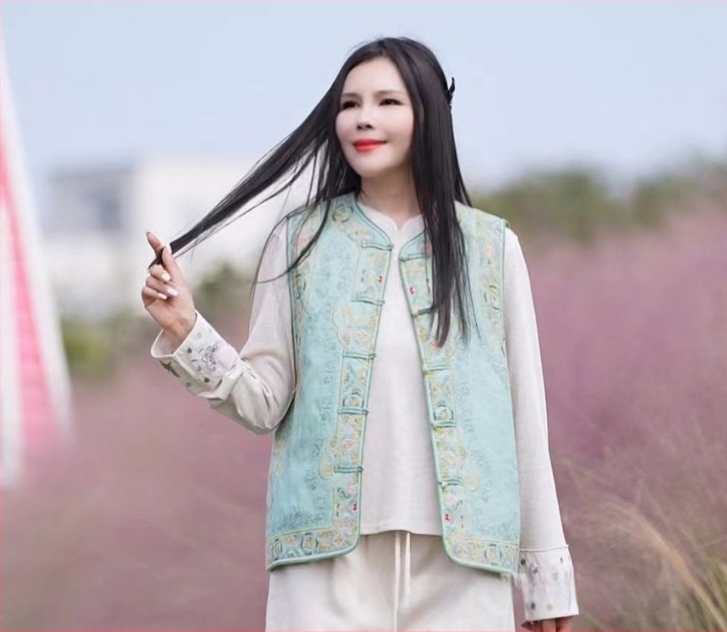 Ženska pamučna vest s punjenjem od pamuka, okrugli ovratnik, jednoradno kopčanje, kineski stil retro