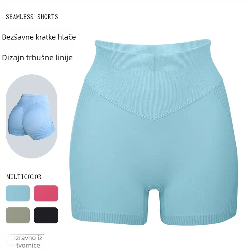 Bezšivne šorceve za jogu visokog pojasa, prozračne i upijaju znoj, duljina tri četvrtine, unutarnji šav 3,5 inča, sastav: 92% najlon / 8% spandex, lifting i oblikovanje