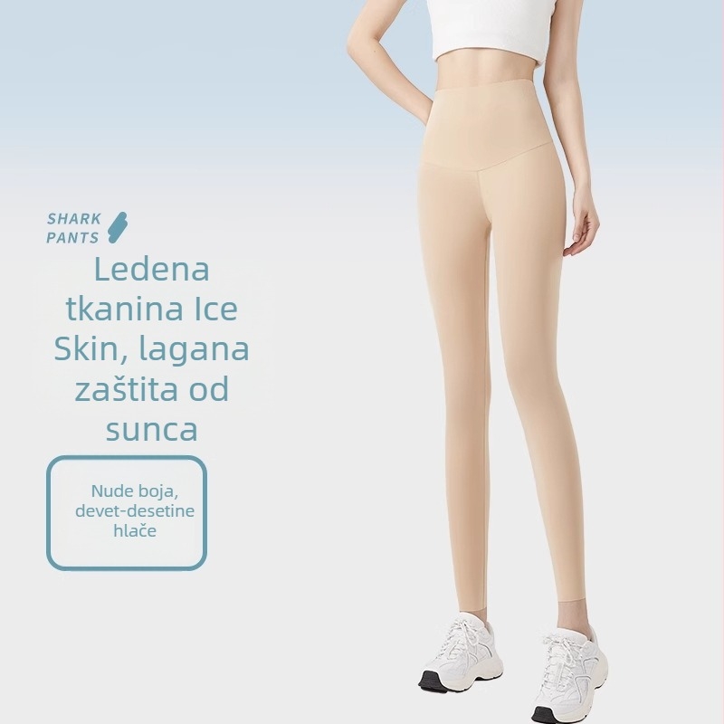 Izuzetno tanke Ice Silk sunčane zaštitne Shark hlače za žene, visoki pojas, plus veličina, ljetne joga legging, model 2025