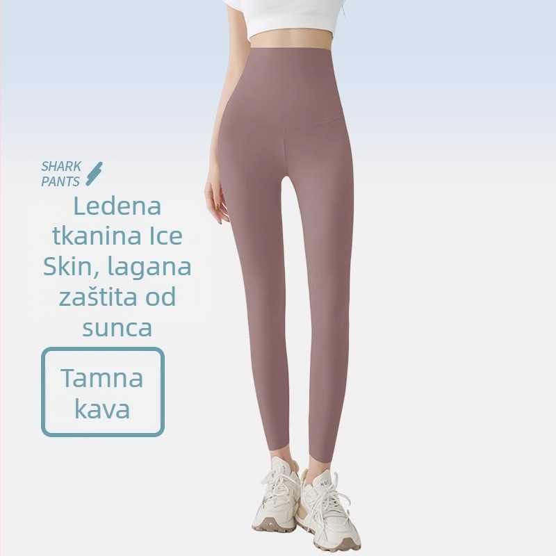 Izuzetno tanke Ice Silk sunčane zaštitne Shark hlače za žene, visoki pojas, plus veličina, ljetne joga legging, model 2025