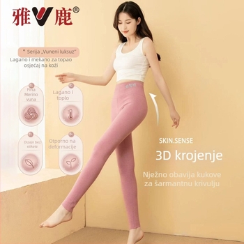 Yalu ženske termo pantalone s visokim strukom od svile i vune, zimska debela podloga od velura, toplina regulirana