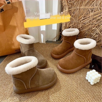 Zimske čizme za snijeg s unutarnjim povećanjem visine od 8 cm, visokim gornjim dijelom, gornji dio od telećeg nubuka (suede), vuneni ulošak, gumeni potplat (8 cm; visok gornji dio; nubuk telećeg rodu; vuneni ulošak; gumeni potplat)