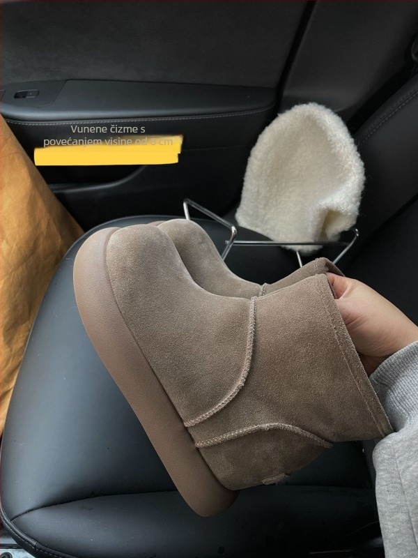 Zimske čizme za snijeg s unutarnjim povećanjem visine od 8 cm, visokim gornjim dijelom, gornji dio od telećeg nubuka (suede), vuneni ulošak, gumeni potplat (8 cm; visok gornji dio; nubuk telećeg rodu; vuneni ulošak; gumeni potplat)
