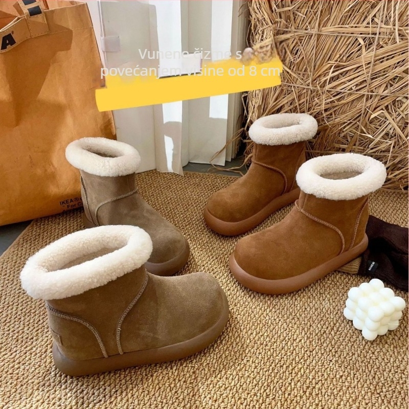 Zimske čizme za snijeg s unutarnjim povećanjem visine od 8 cm, visokim gornjim dijelom, gornji dio od telećeg nubuka (suede), vuneni ulošak, gumeni potplat (8 cm; visok gornji dio; nubuk telećeg rodu; vuneni ulošak; gumeni potplat)