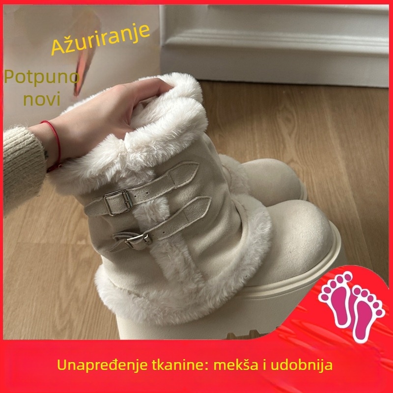 Ženske čizme za snijeg s velurovim gornjim dijelom, flis podstava, potplat od pjene, PU ulošak, retro Martin stil