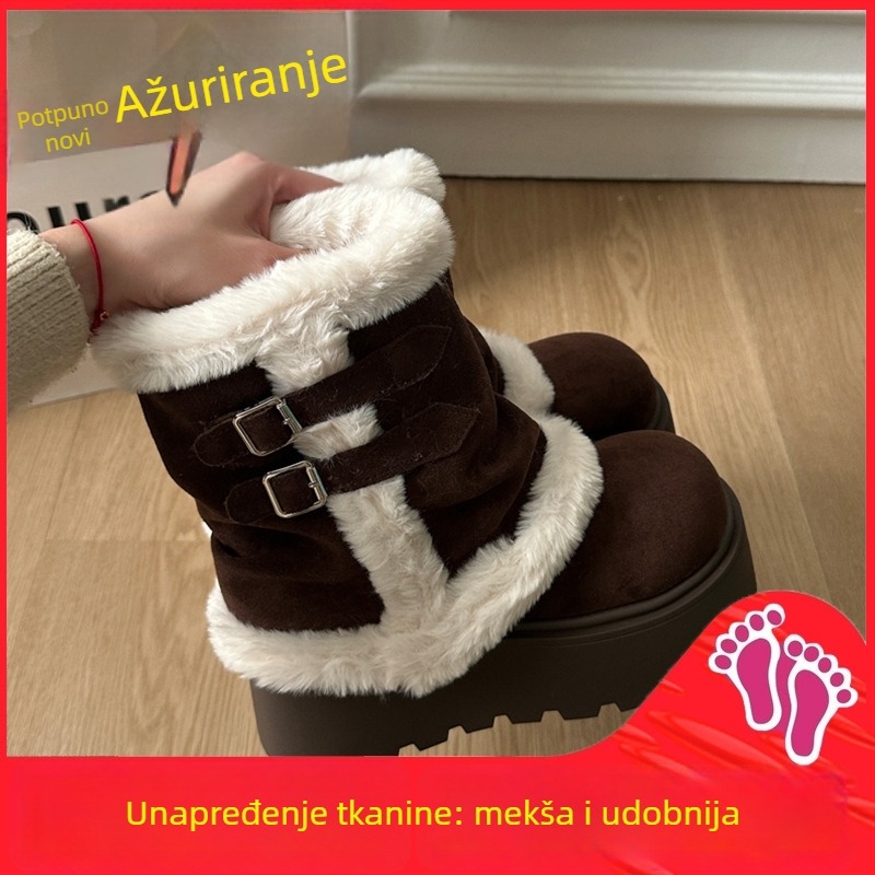Ženske čizme za snijeg s velurovim gornjim dijelom, flis podstava, potplat od pjene, PU ulošak, retro Martin stil