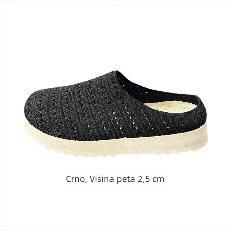 Ženske cipele u Birkenstock stilu, pletene gornji dio, niski profil, okrugli nos, PU potplat, tekstilna uložak
