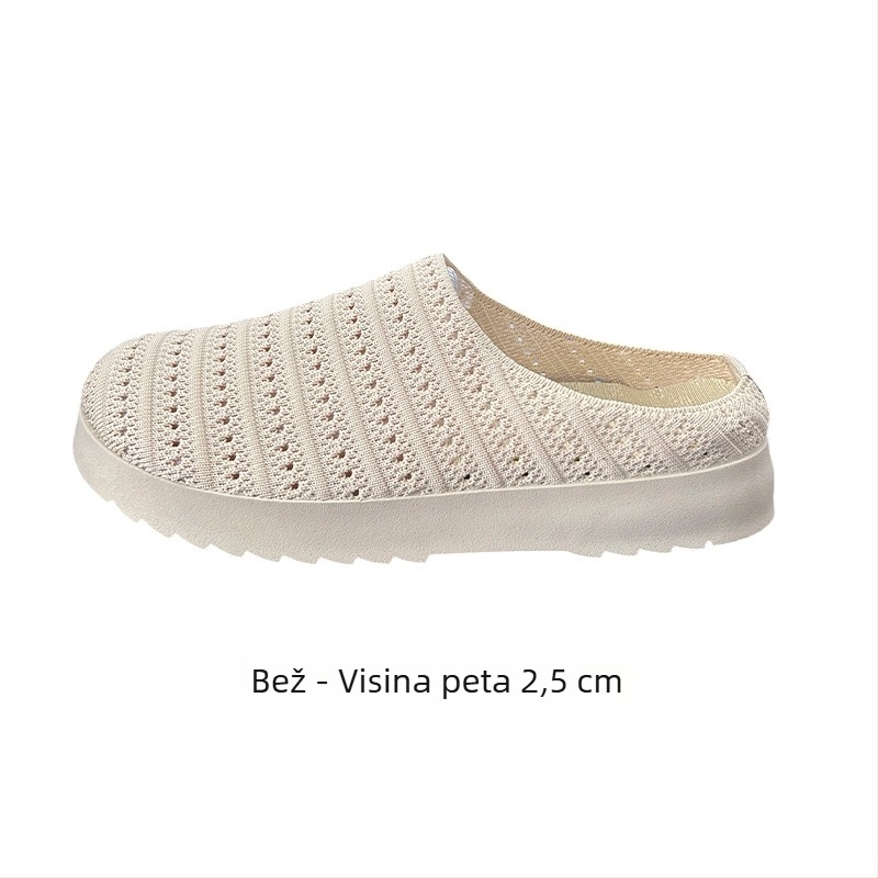 Ženske cipele u Birkenstock stilu, pletene gornji dio, niski profil, okrugli nos, PU potplat, tekstilna uložak