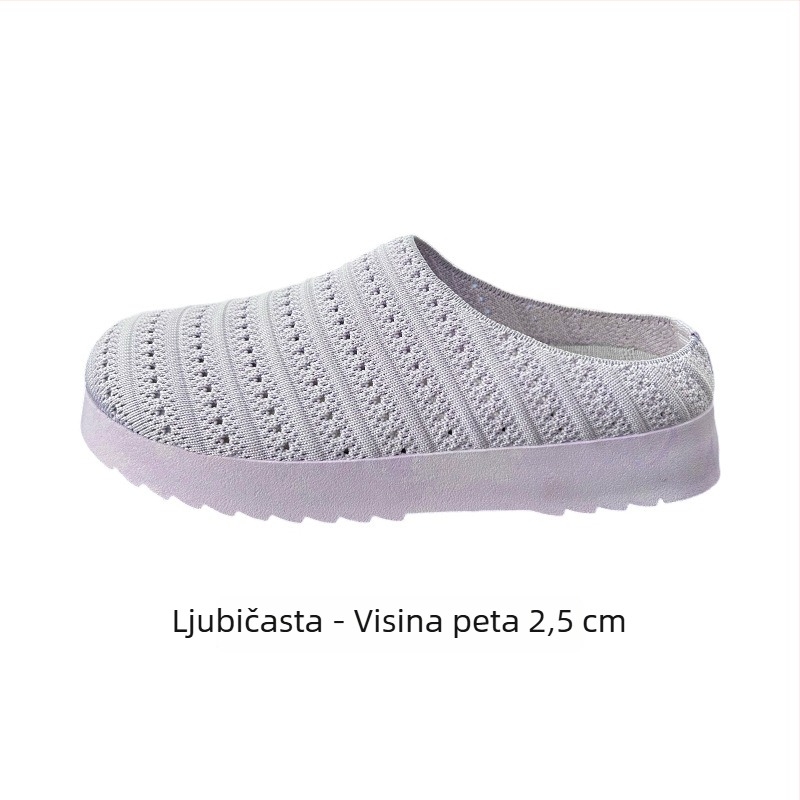 Ženske cipele u Birkenstock stilu, pletene gornji dio, niski profil, okrugli nos, PU potplat, tekstilna uložak