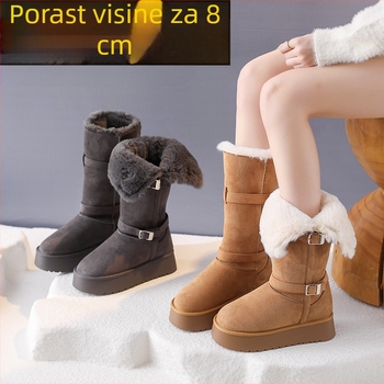Ženske zimske čizme za snijeg, visoki gornji dio, 8 cm povećanje visine, debeli potplat, podstava s flisom