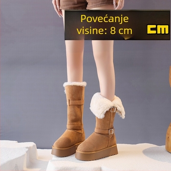 Ženske zimske čizme za snijeg, visoki gornji dio, 8 cm povećanje visine, debeli potplat, podstava s flisom